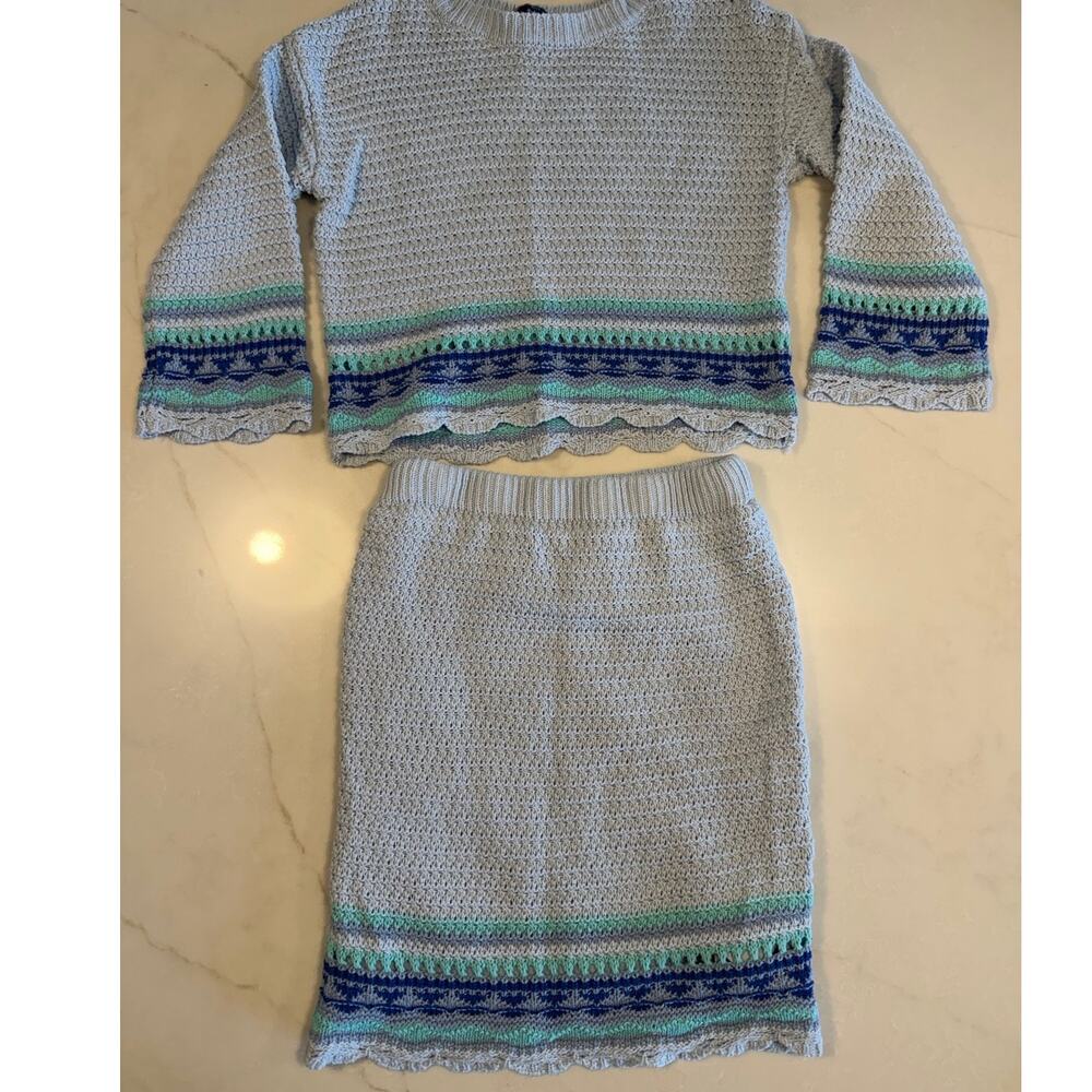 Freshman 1996 Nordstrom Knit Crochet 2 piece skirt and top set girls size S (7)